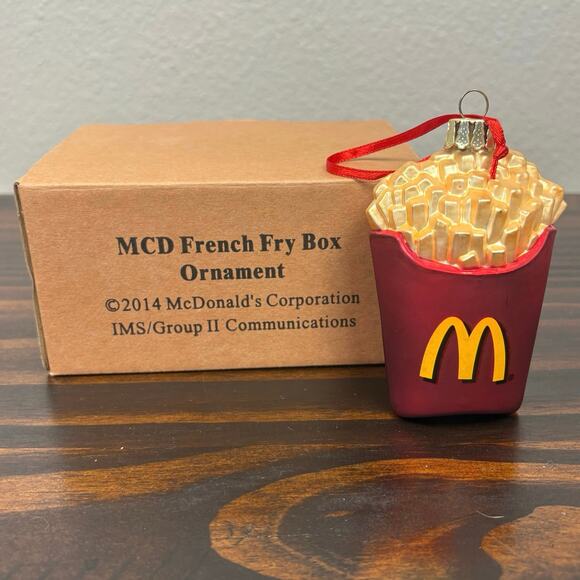 RARE 2014 McDonald’s Corp French Fries Red Yellw Glass Christmas Ornament w/ Box - Picture 1 of 3